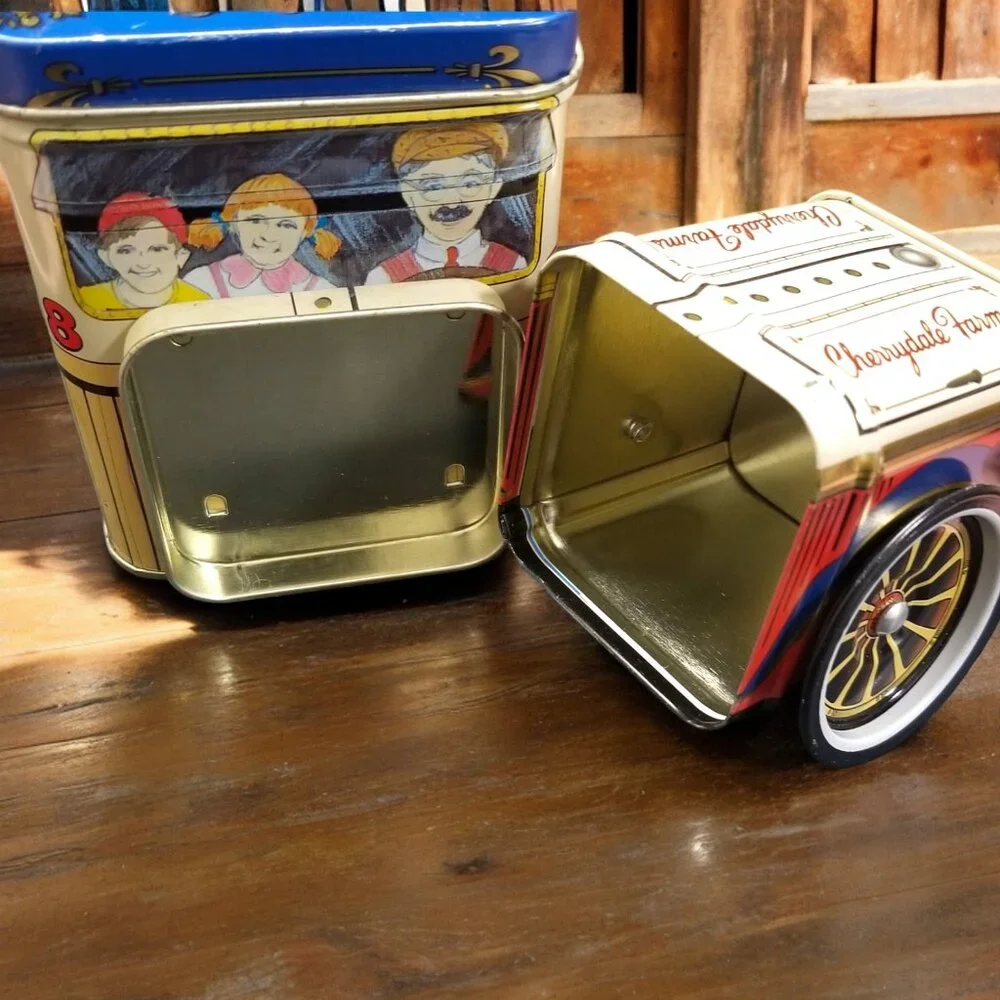 Tin Delivery Truck Coin Bank Vintage Cherrydale Farms w/Spinning Wheels - Picture 4 of 15